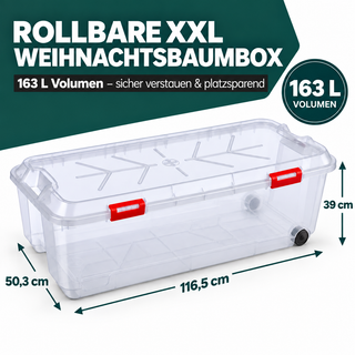 XXL Weihnachtsbaumbox 163 Liter, in transparent, rollbar - 1 Stück