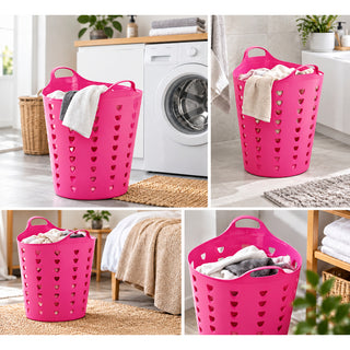 XL Flexibler Wäschekorb 65 Liter Pink - Kunststoffkorb mit Griffen
