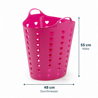 XL Flexibler Wäschekorb 65 Liter Pink - Kunststoffkorb mit Griffen