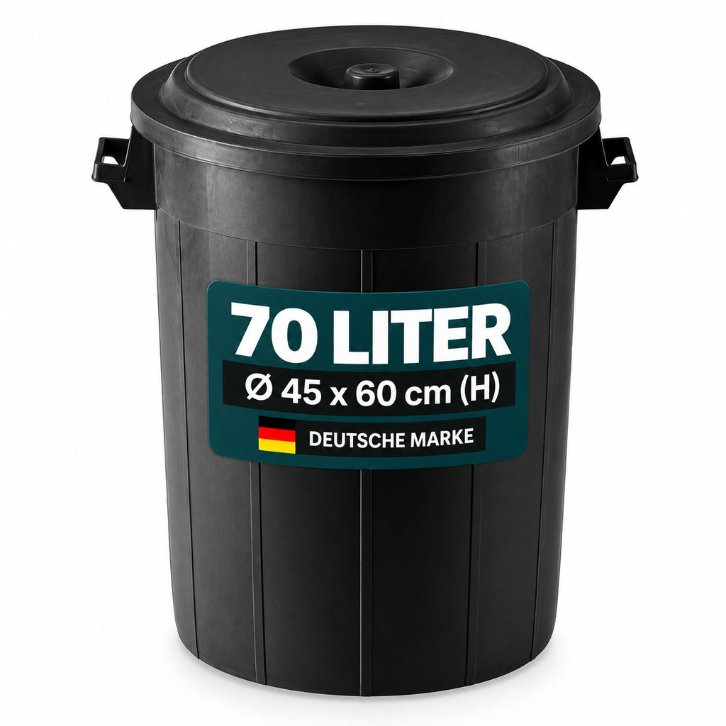 XL Abfalltonne 70 Liter Volumen mit Deckel, Schwarz – Kreher Technik