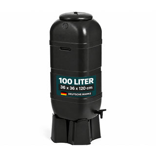 100 Liter Regentonne mit Standfuß, Füllautomat und Wasserhahn (Schwarz)