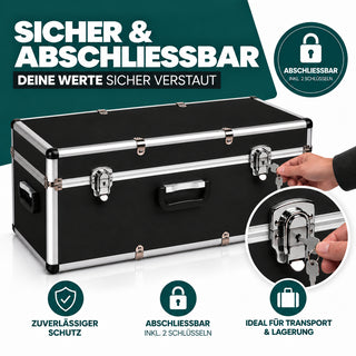 Aluminium Transportkoffer 100 Liter - Abschließbar mit Neopren-Innenverkleidung - Schwarz