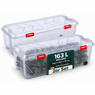 XXL Weihnachtsbaumbox 163 Liter, in transparent, rollbar - 2 Stück