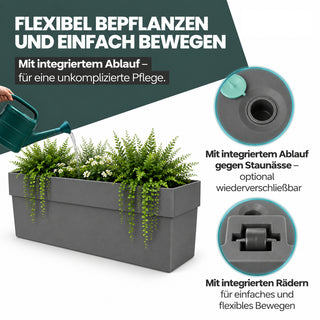 Rollbarer XXL Pflanzkasten 'LIKE' 100 cm, rechteckig (Set/Farbe wählbar)