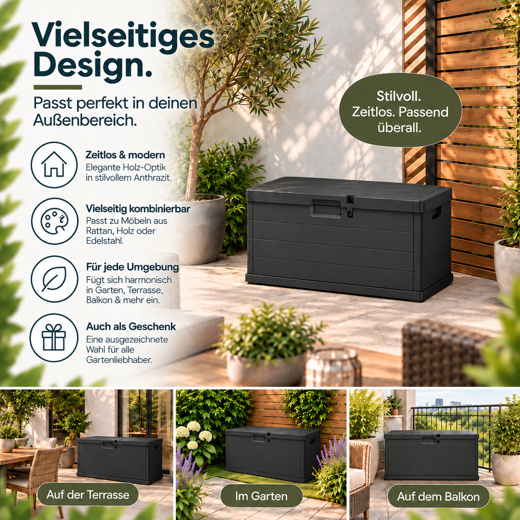 XXL Kissenbox 170 Liter (Holz Optik) in Anthrazit – Kreher Technik