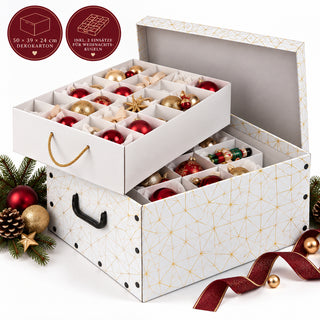 Set: 3 x Karton für Christbaumkugeln Dekor: Retro Weiß / Gold