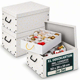 Set: 3 x Karton für Christbaumkugeln Dekor: Retro Weiß / Gold – Kreher Technik