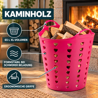 XL Flexibler Wäschekorb 65 Liter Pink - Kunststoffkorb mit Griffen