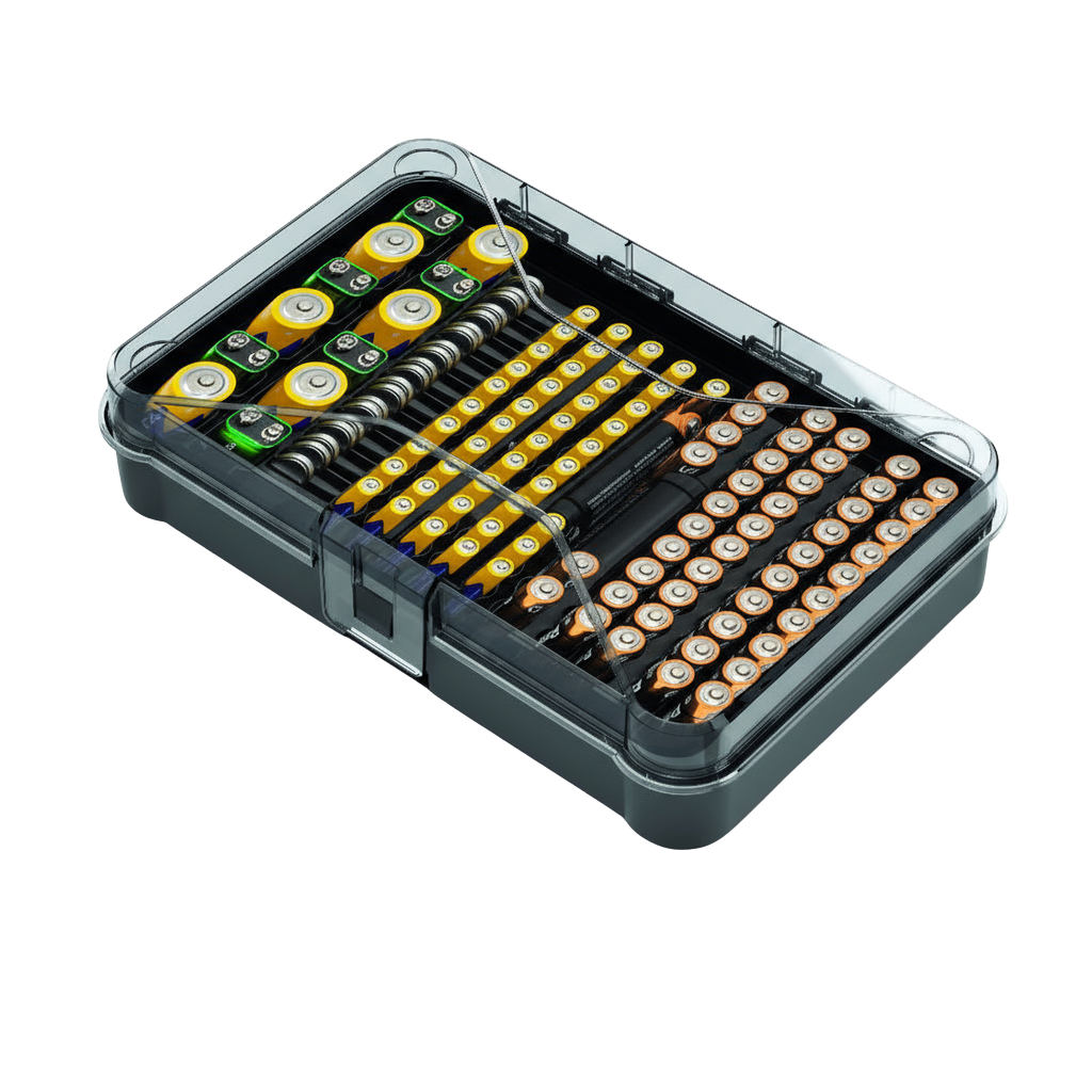 aufbewahrung für batterien XL Batteriebox, Organizer für Batterien vieler Größen in Schwarz/Trans – Kreher Technik