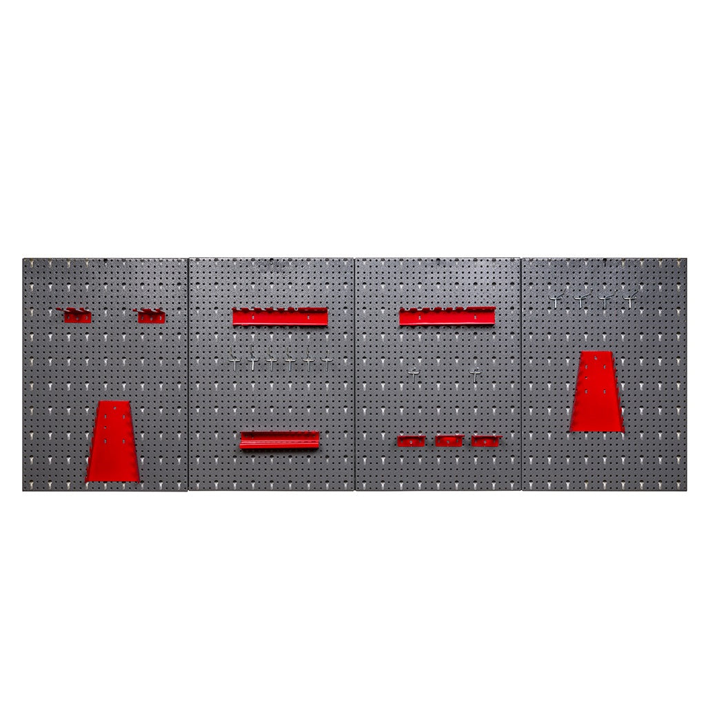 Große Werkzeuglochwand bestehend aus 4 Lochwandblechen und Hakensortim –  Kreher Technik