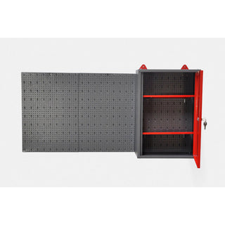 Bundle: Werkstattschrank mit 1 Tür + Hakenwand bestehend aus 2 Lochwandblechen mit 20 Lochwandhaken