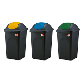 Set: 3 x Abfalleimer mit Schwingdeckel 60 Liter in Blau, Grün und Gelb