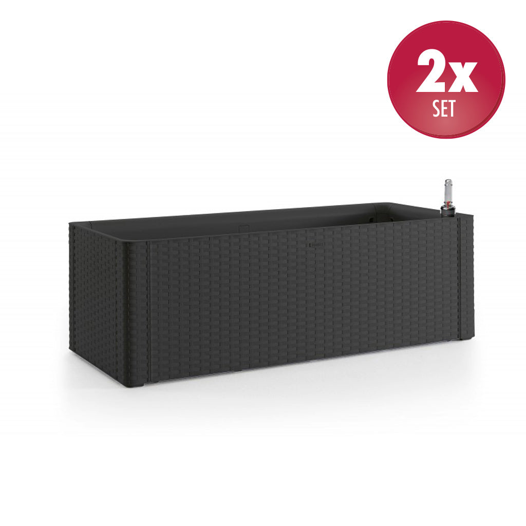 Set: 2 x XL PFLANZKASTEN mit Wasserspeicher Rattan (breite Version) Farbe: Anthrazit