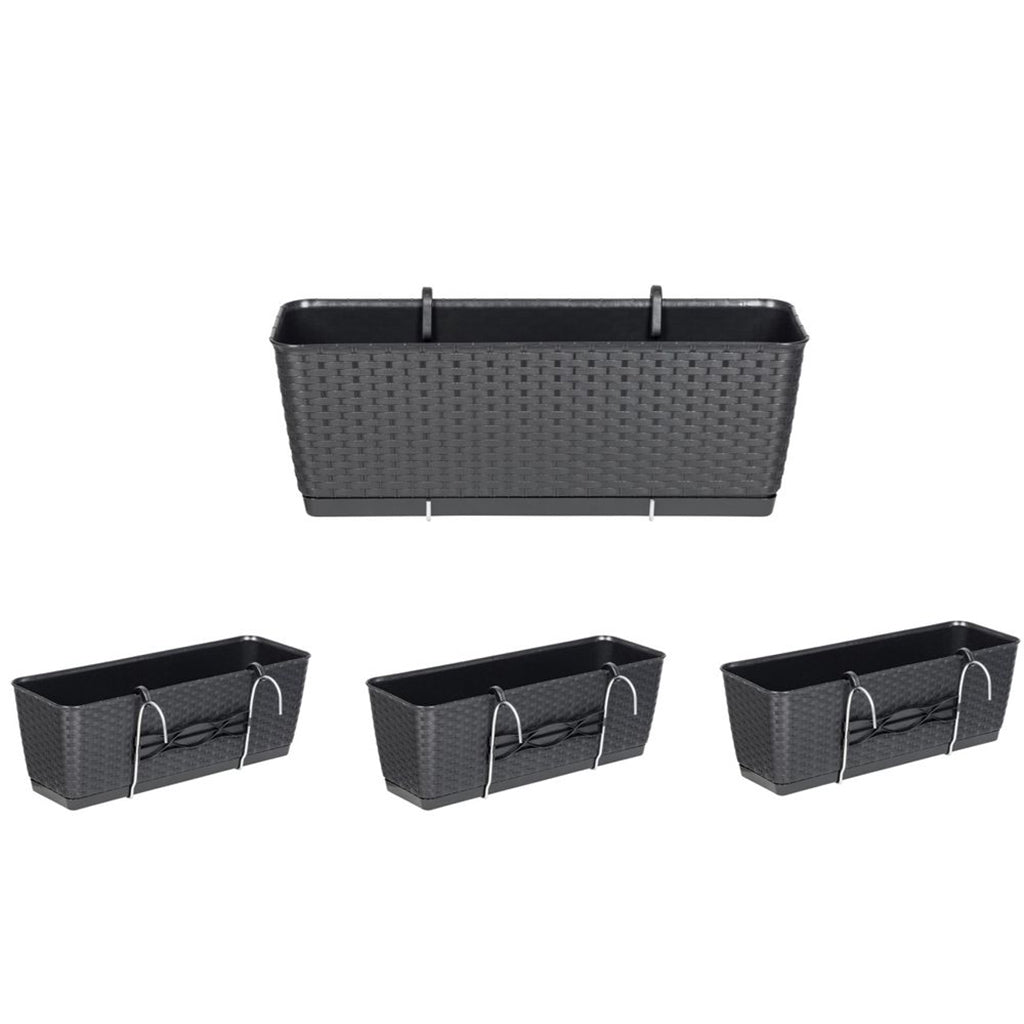 Set: 4 x Stück Rattan-Balkontopf RATOLLA: 50 cm in Anthrazit